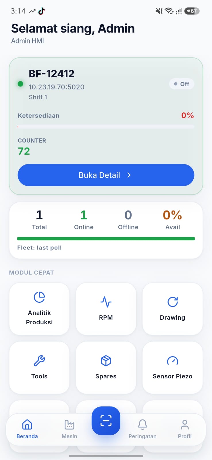 Aplikasi Android monitoring mesin